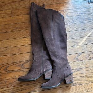 Brown Suede Knee-High Boots